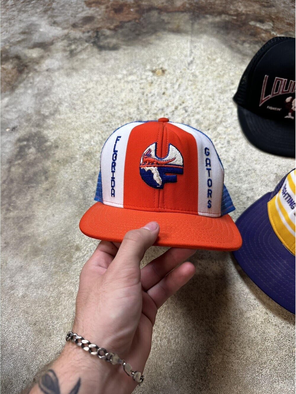 Vintage 80s Sports AJD Hat Cap Super Stripe Mesh Snapback Hat Cap LOT OF 7 - Picture 8 of 15